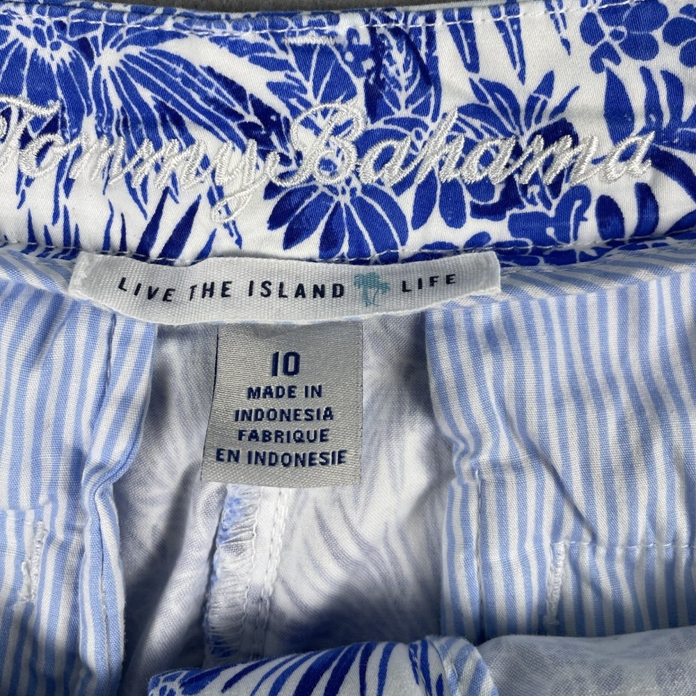 Tommy Bahama Shorts Womens 10 Blue Floral Palm Print Cotton Tencel Tropical 4.5" - Picture 2 of 10